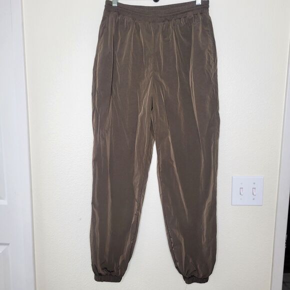 Good American Essential Nylon Jogger Track Pants Mocha Size 1 Pockets Sweatpants - Picture 2 of 12